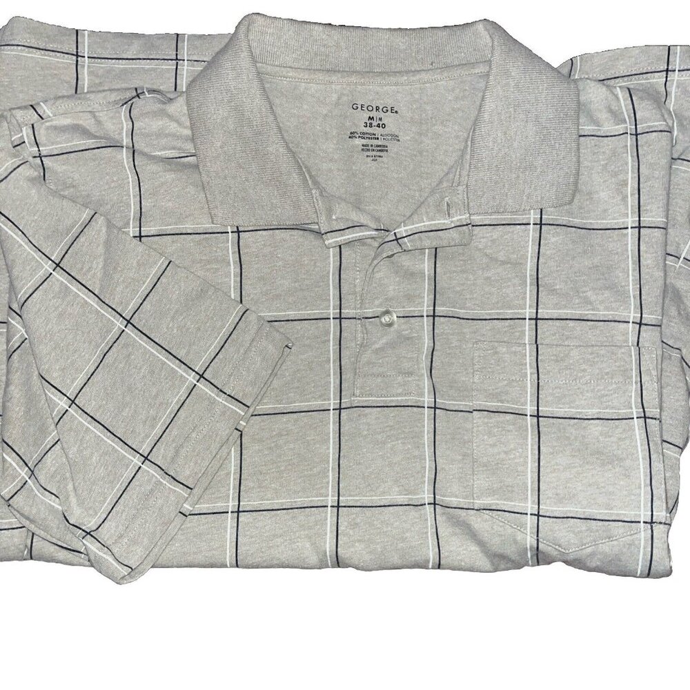 George Polo Breast Pocket Short Sleeves Collard Square Pattern Sz M 38/40